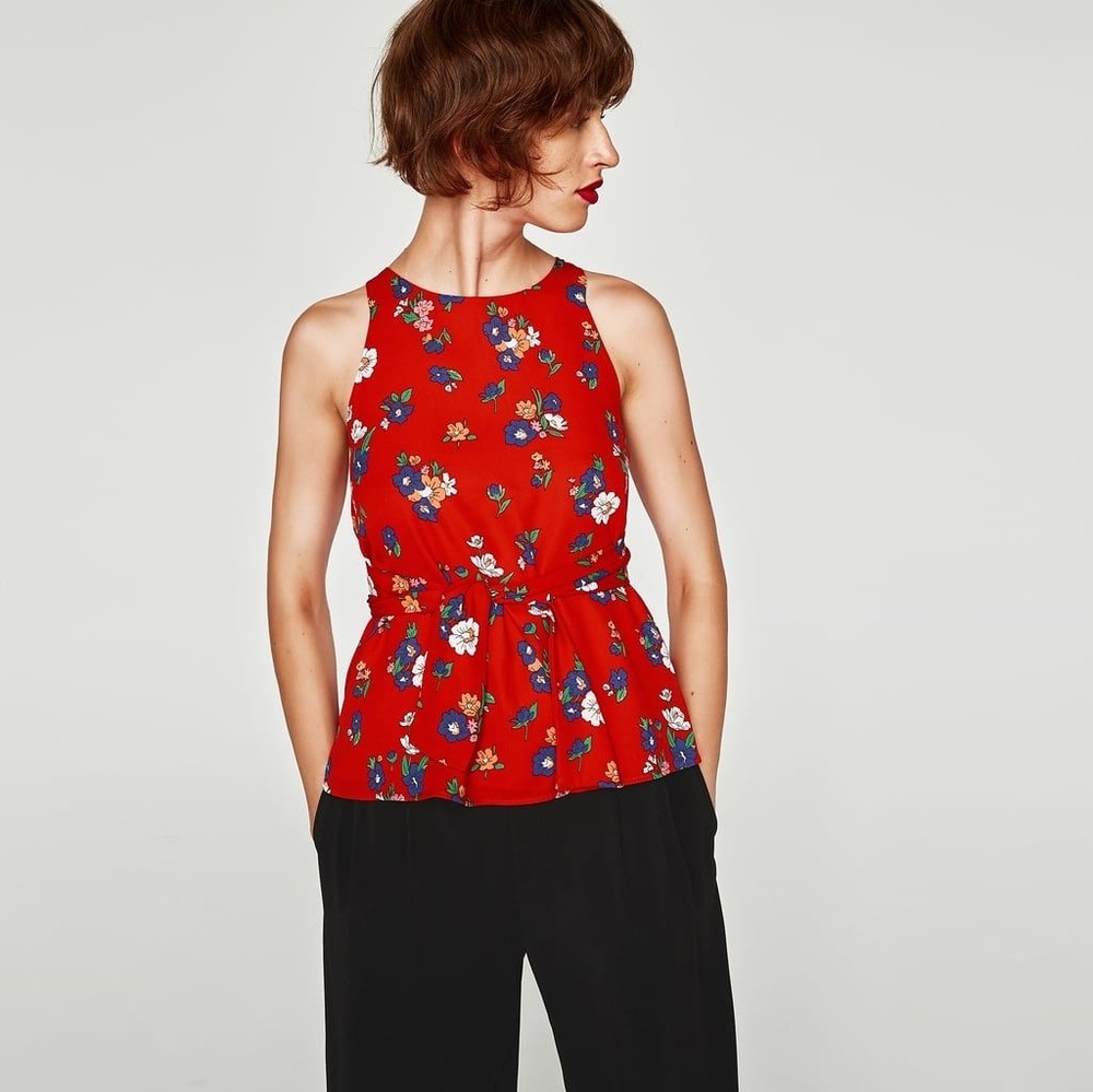 Zara Collection Printed Top with Bow